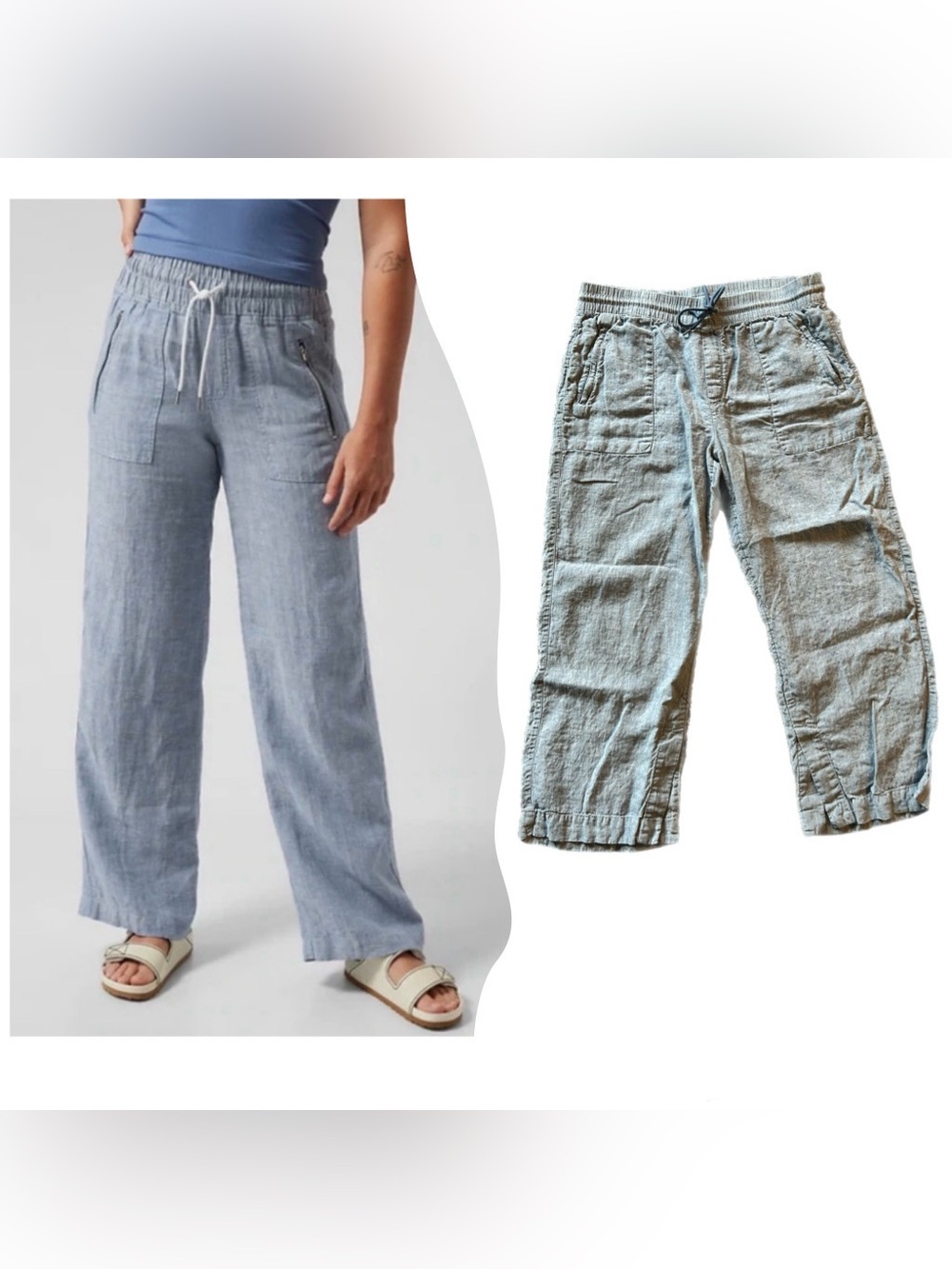 Athleta Cabo Linen Wide Leg Pants Chambray Blue 14P